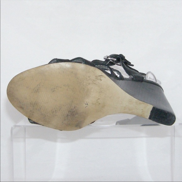 Nine West Black Leather t-strap  Wedges 6.5M - Picture 4 of 8